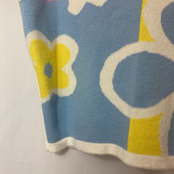 debut Retro Colorful Flowers Floral Knit Crop V-Neck Collar Sweater Vest Top - Picture 4 of 8